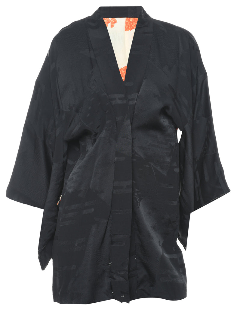 Black Patterned Cropped Kimono - M