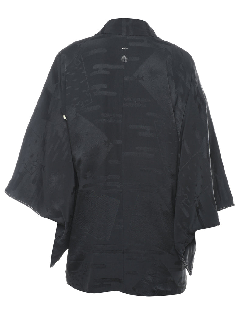 Black Patterned Cropped Kimono - M