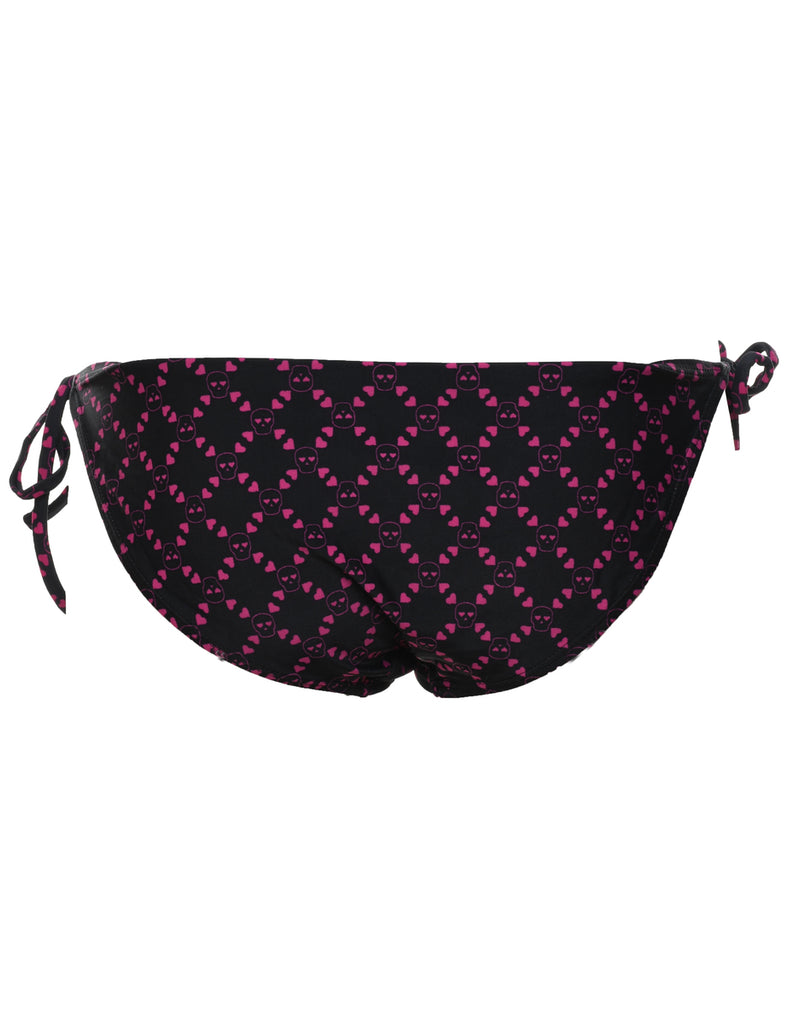 Black & Pink Skull Design Bikini Bottoms - M