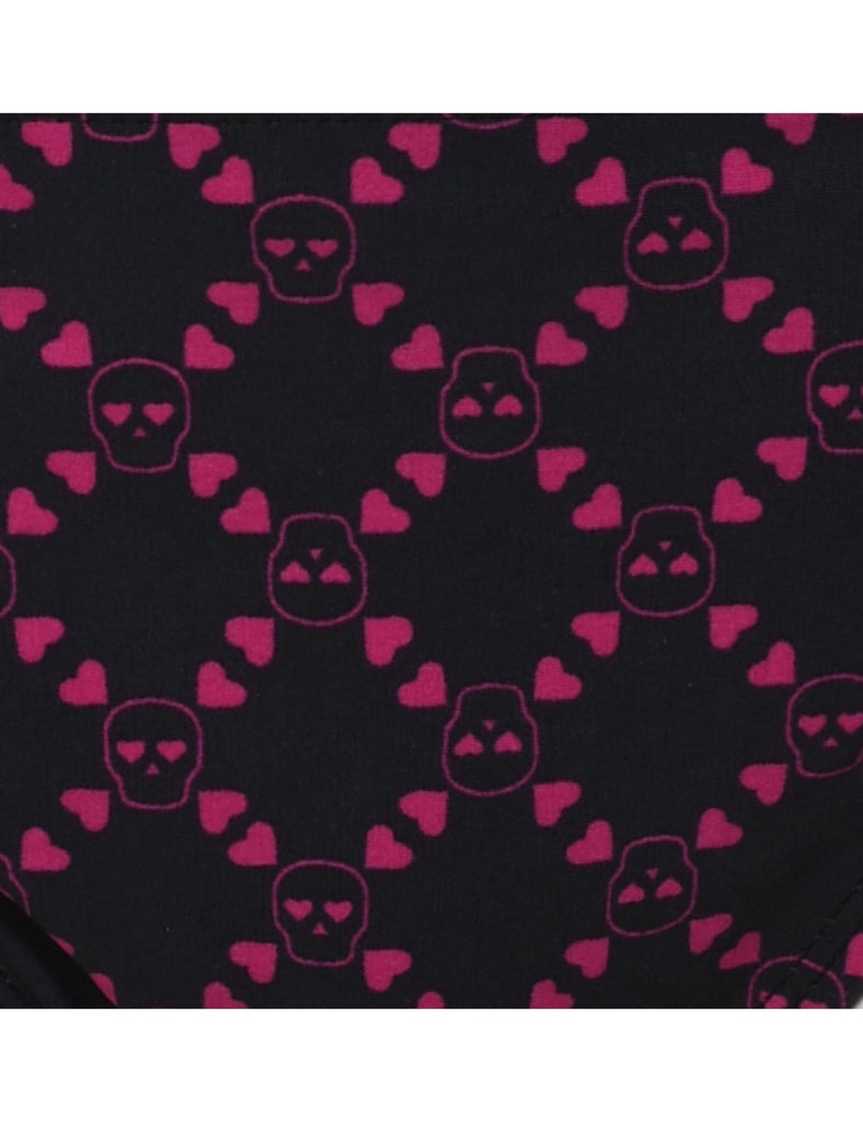 Black & Pink Skull Design Bikini Bottoms - M