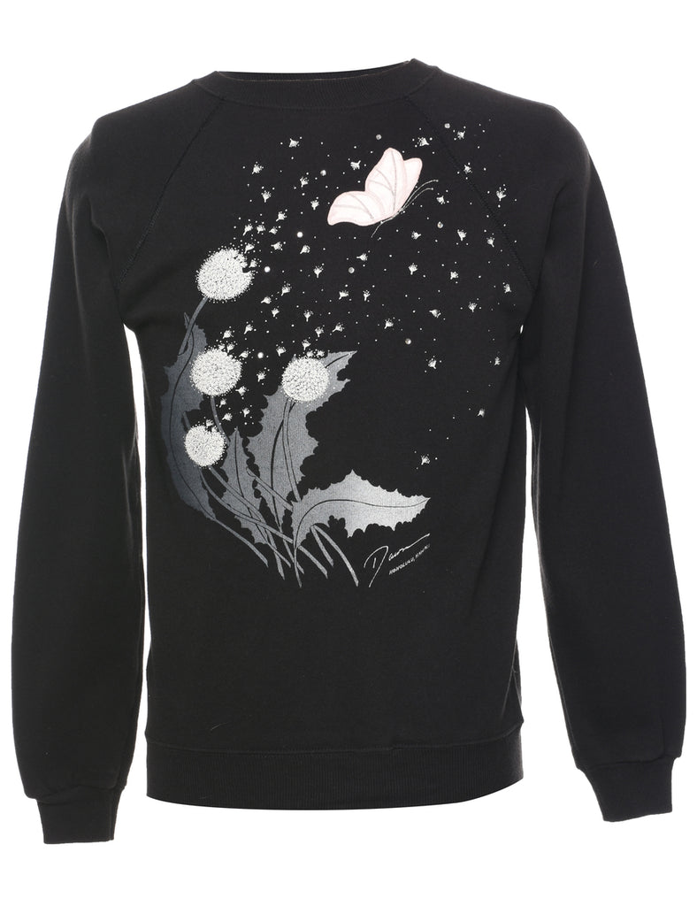 Black Printed Sweatshirt - M