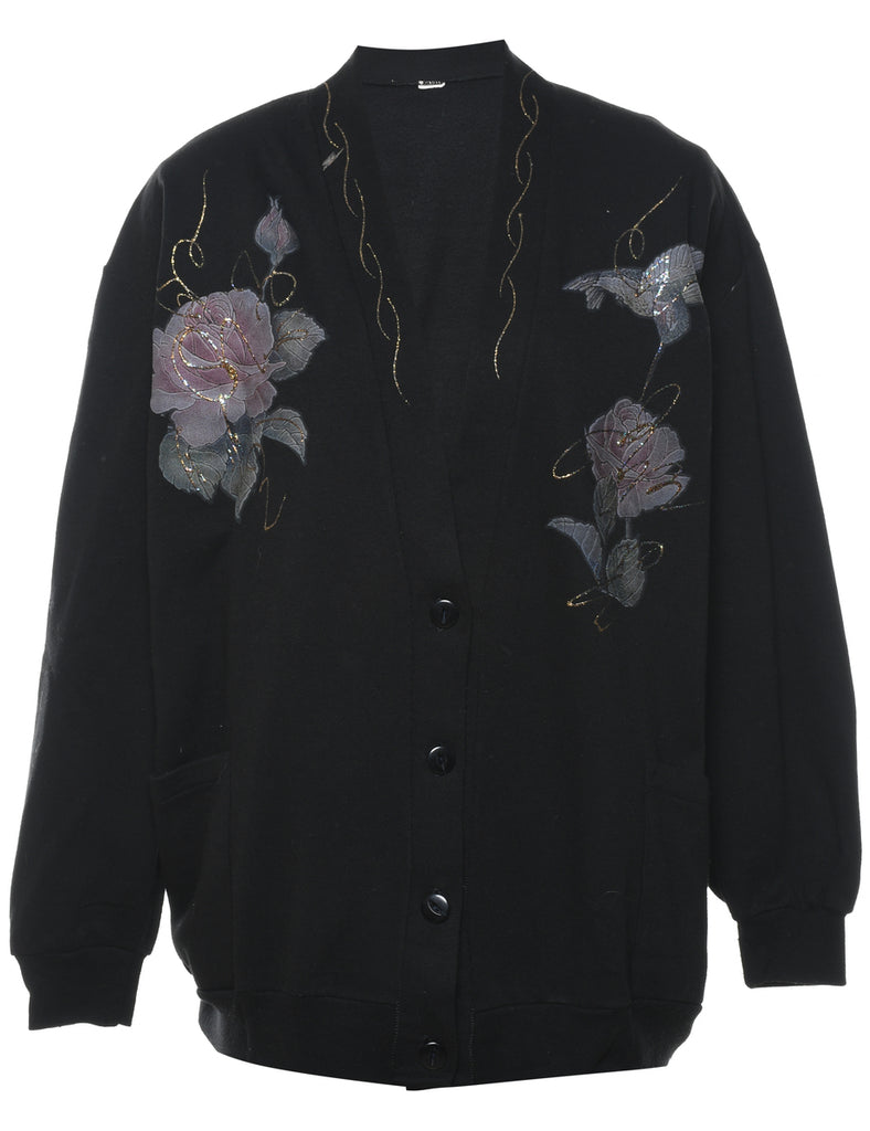 Black & Purple Floral Cardigan  - L