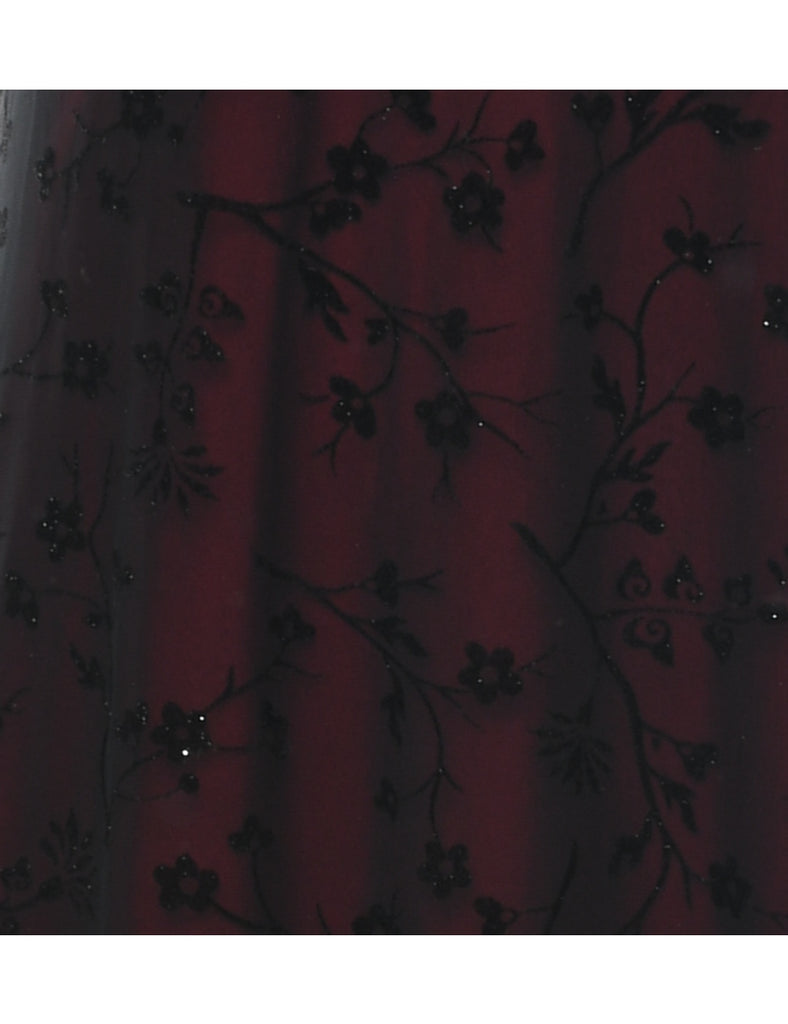 Black & Red 1990s Lace Maxi Evening Dress - L
