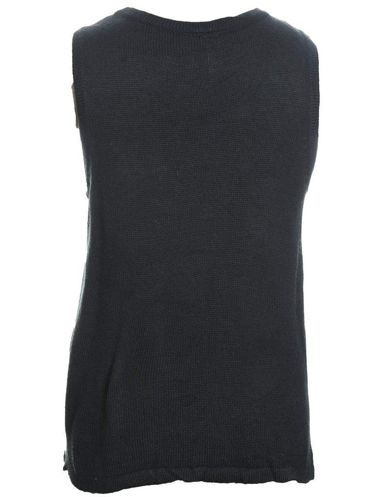Black Reindeer Design Knit Vest - S