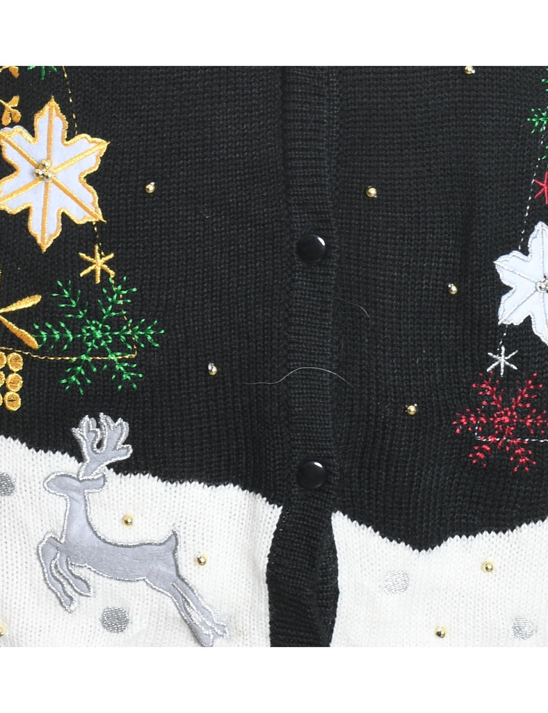 Black Reindeer Design Knit Vest - S
