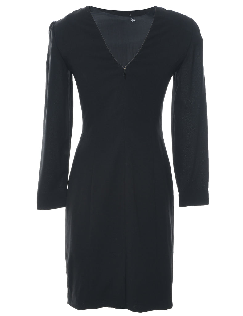 Black Ruched Long-Sleeve Evening Dress - M