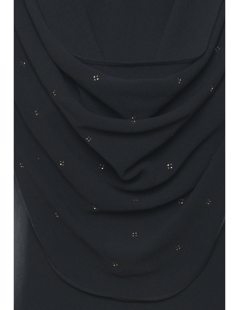 Black Ruched Long-Sleeve Evening Dress - M