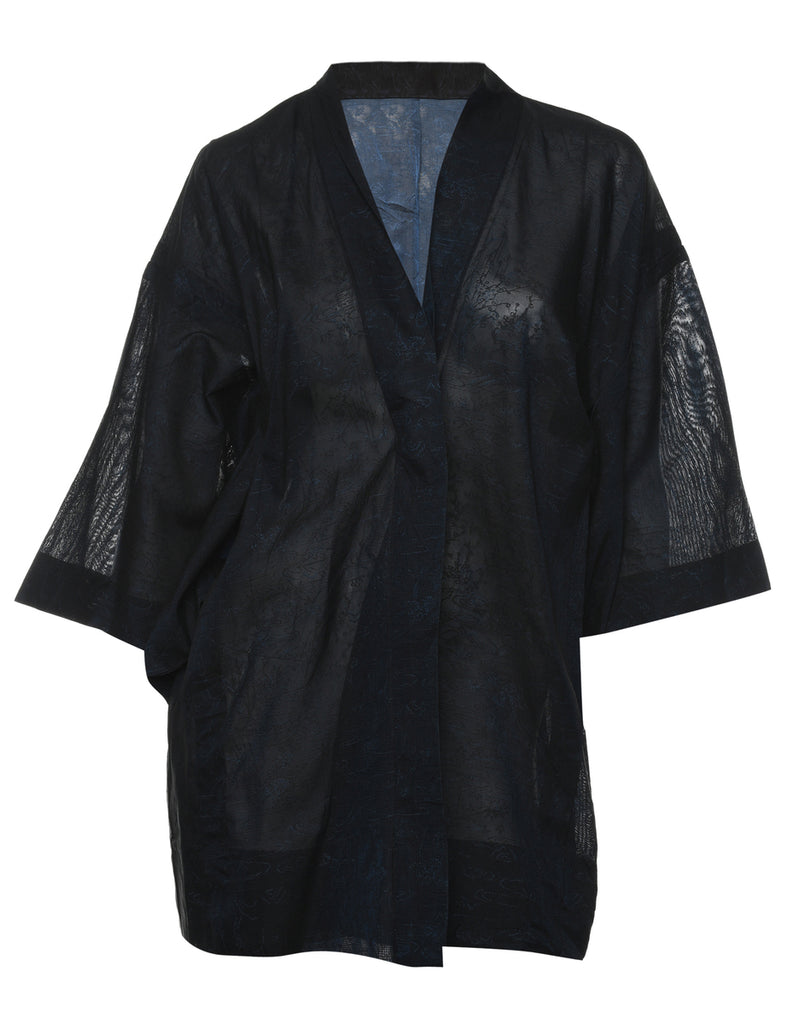 Black Sheer Cropped Kimono - L
