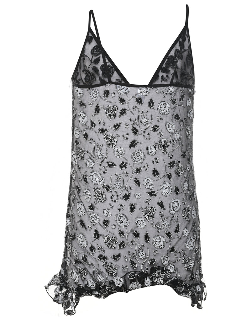 Black Sheer Floral Slip Dress - XL