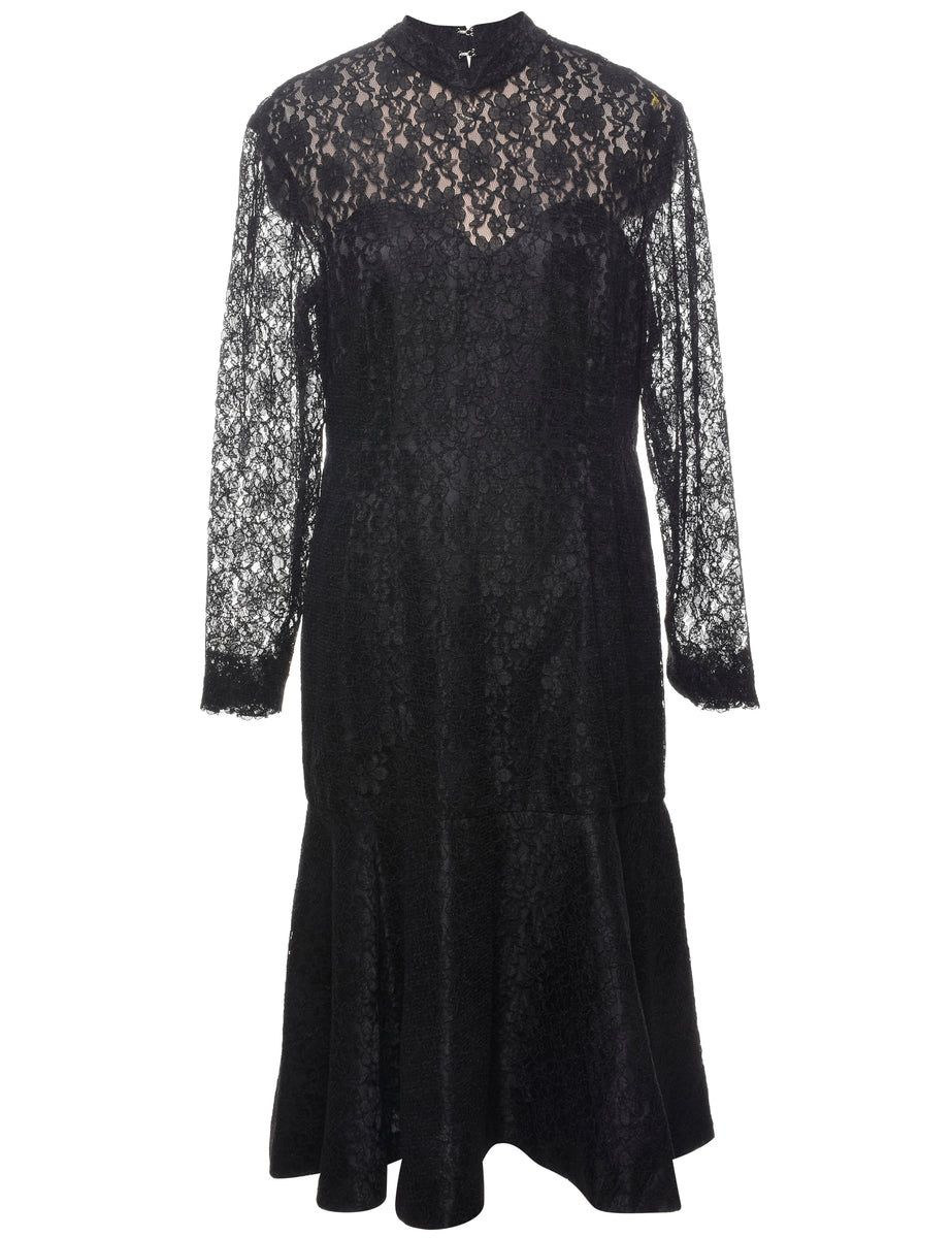 Women's Black Sheer Lace Evening Dress Black, L | Beyond Retro Women's Black Sheer Lace Evening Dress Black, L | Beyond Retro