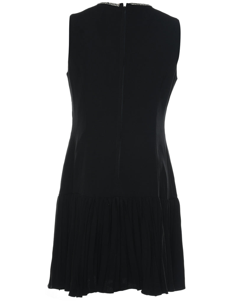 Black & Silver Embellished 1960s Evening Dress - L