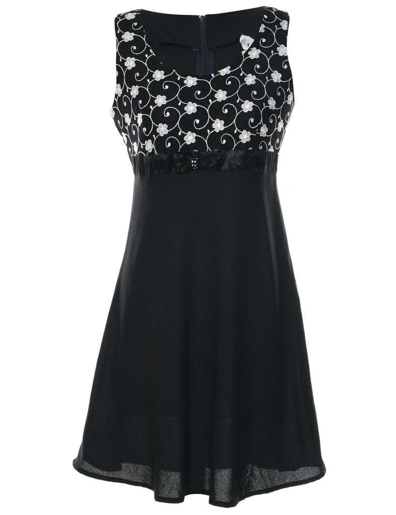Black & Silver Embellished Evening Dress - L