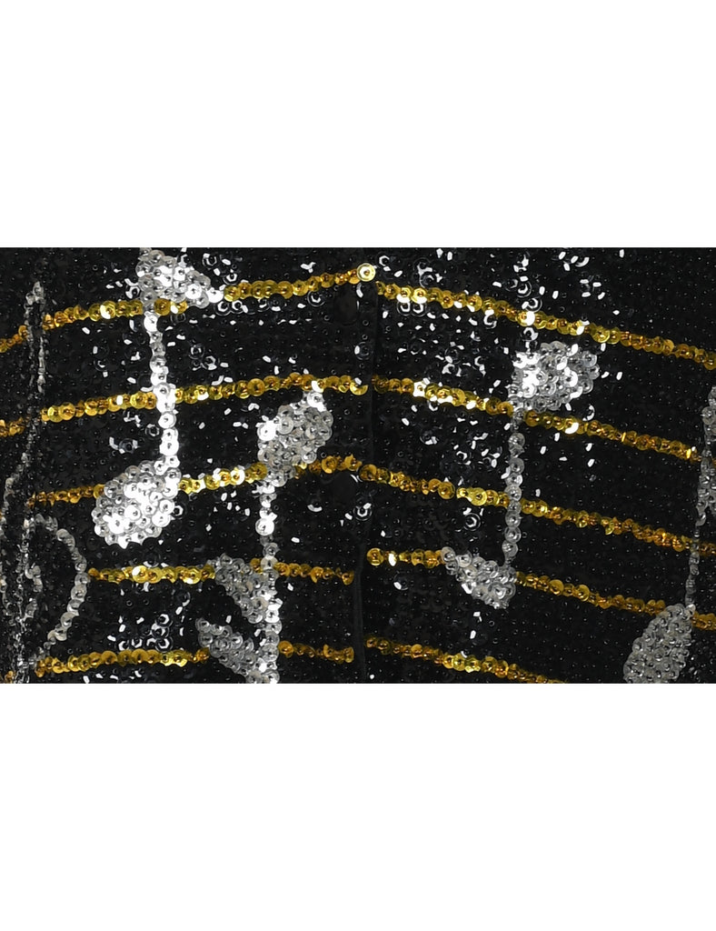 Black, Silver & Gold Sequined Waistcoat - M