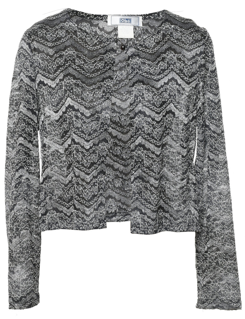 Black & Silver Lurex Thread Lace Evening Jacket - L
