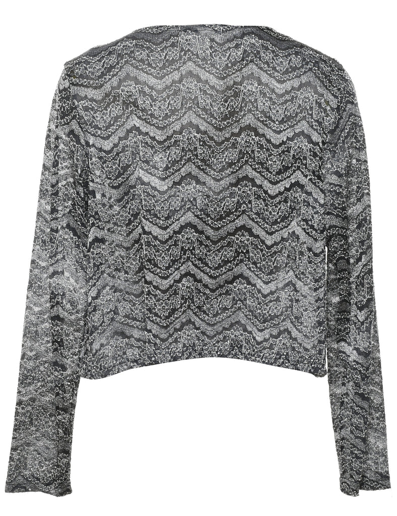 Black & Silver Lurex Thread Lace Evening Jacket - L