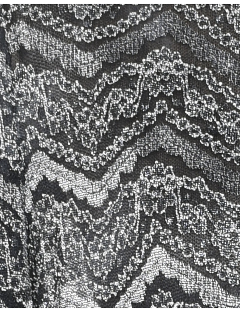 Black & Silver Lurex Thread Lace Evening Jacket - L