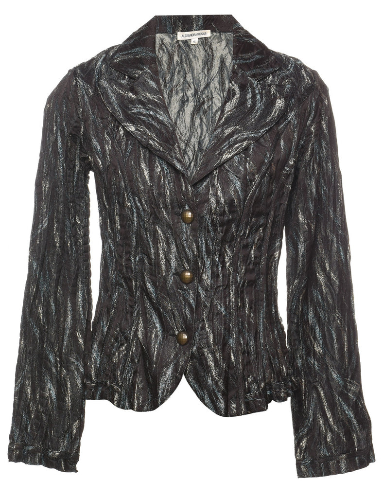 Black & Silver Metallic 1990s Evening Jacket  - S