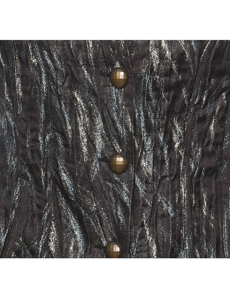 Black & Silver Metallic 1990s Evening Jacket  - S