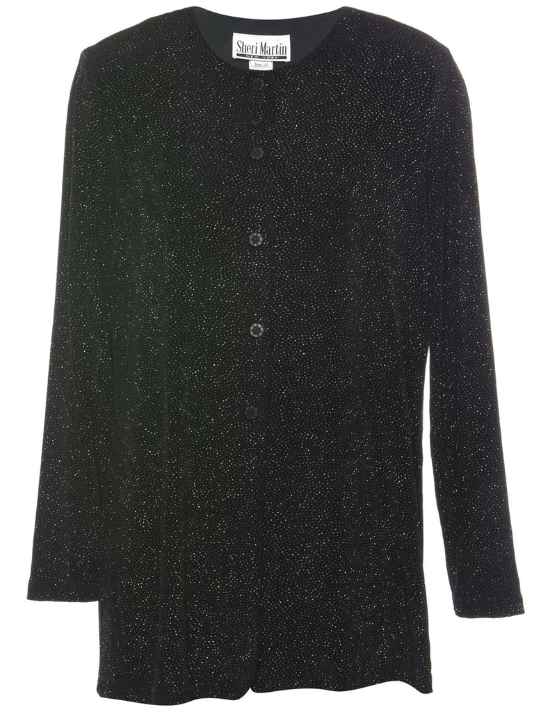 Black & Silver Sparkly 1980s Evening Jacket  - L