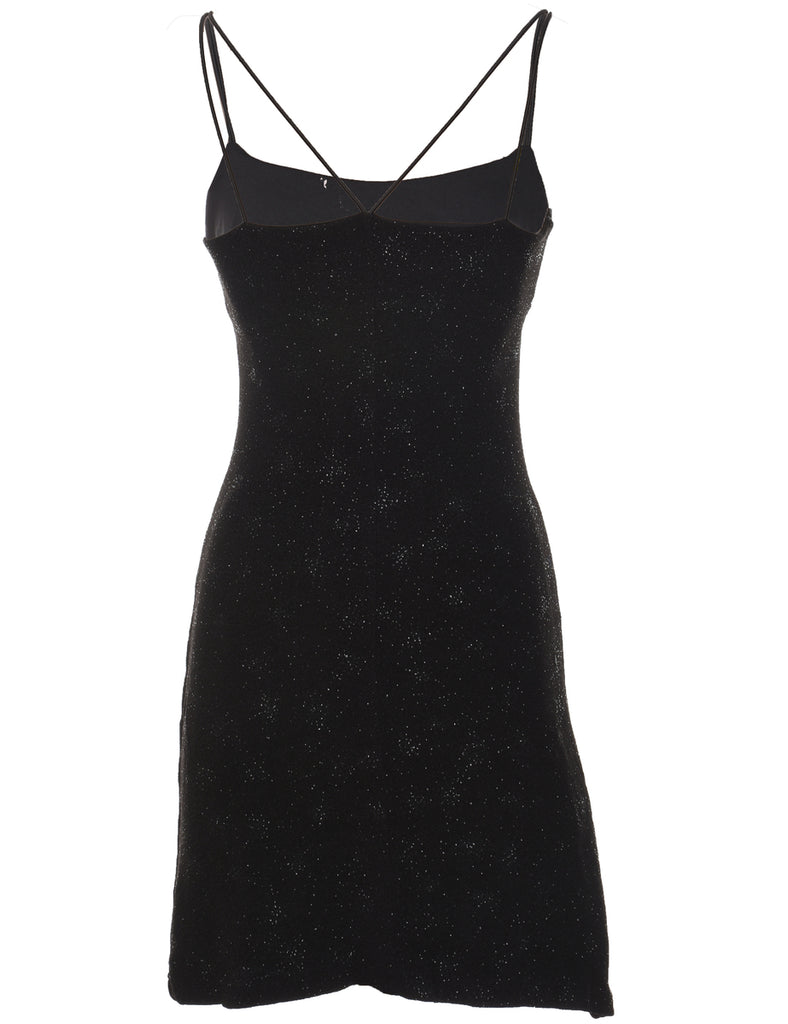 Black & Silver Sparkly 1990s Mini Evening Dress - M