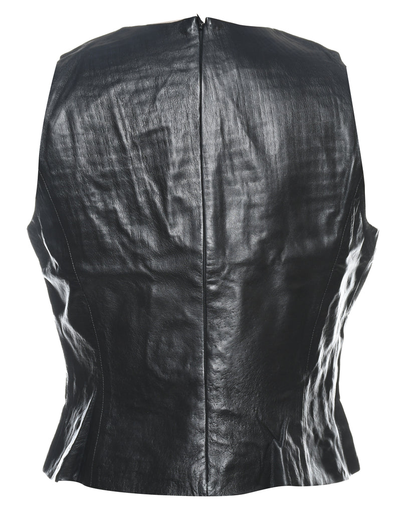 Black Sleeveless 1990s Leather Top - M