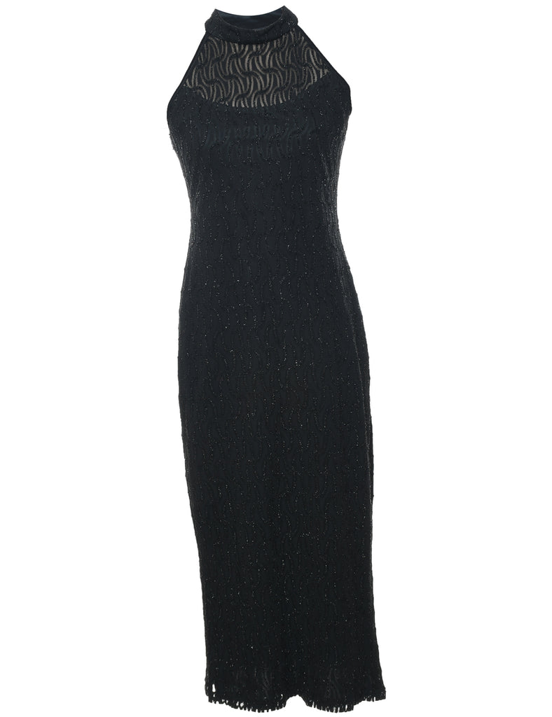 Black Sparkly High Neck Evening Dress - XS