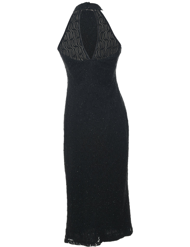 Black Sparkly High Neck Evening Dress - XS