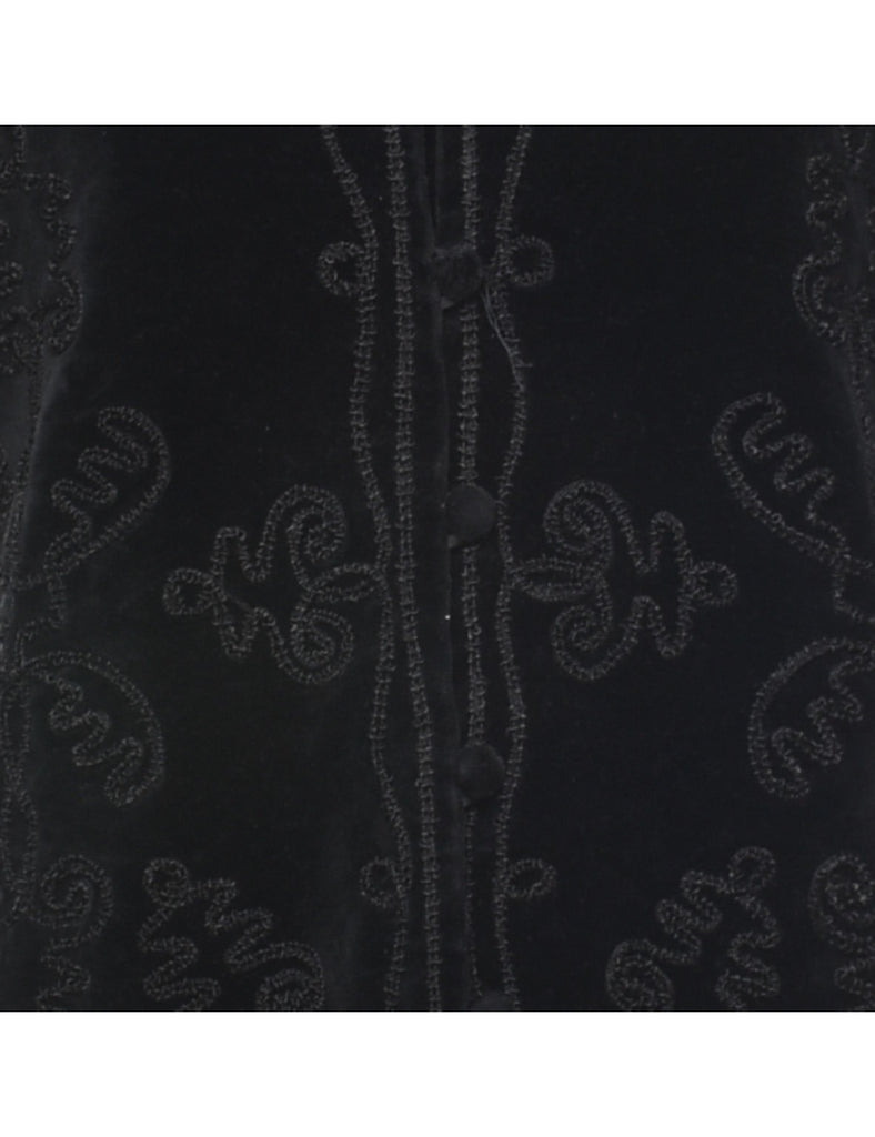 Black Velvet Embroidered Waistcoat - M