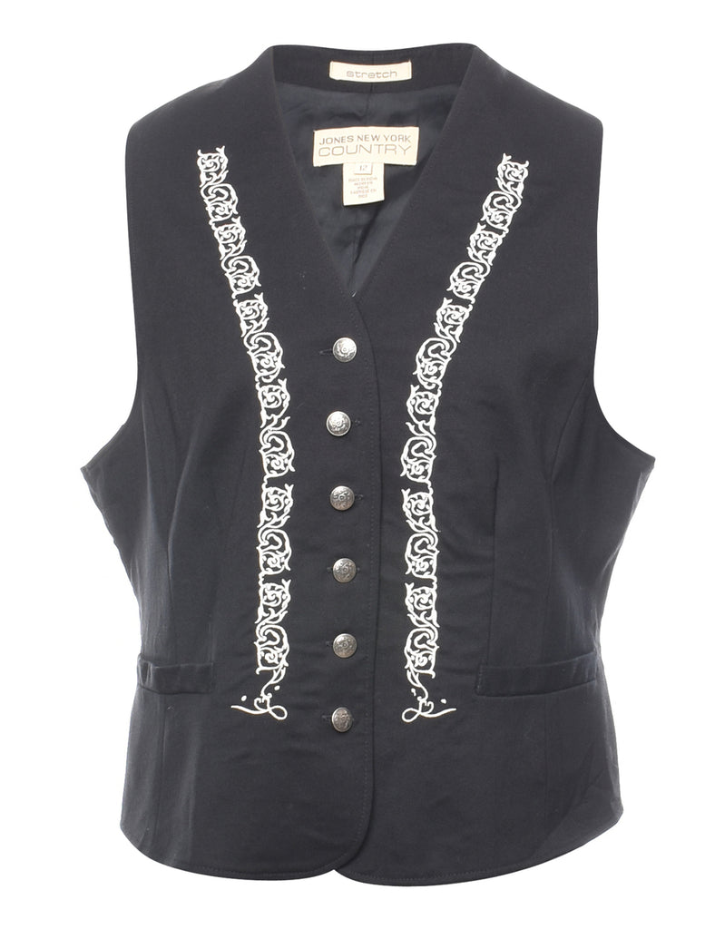 Black & White 1990s Embroidered Waistcoat - M