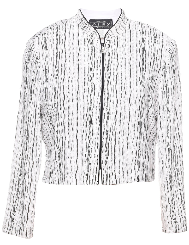 Black & White Sparkly 1990s Evening Jacket - L