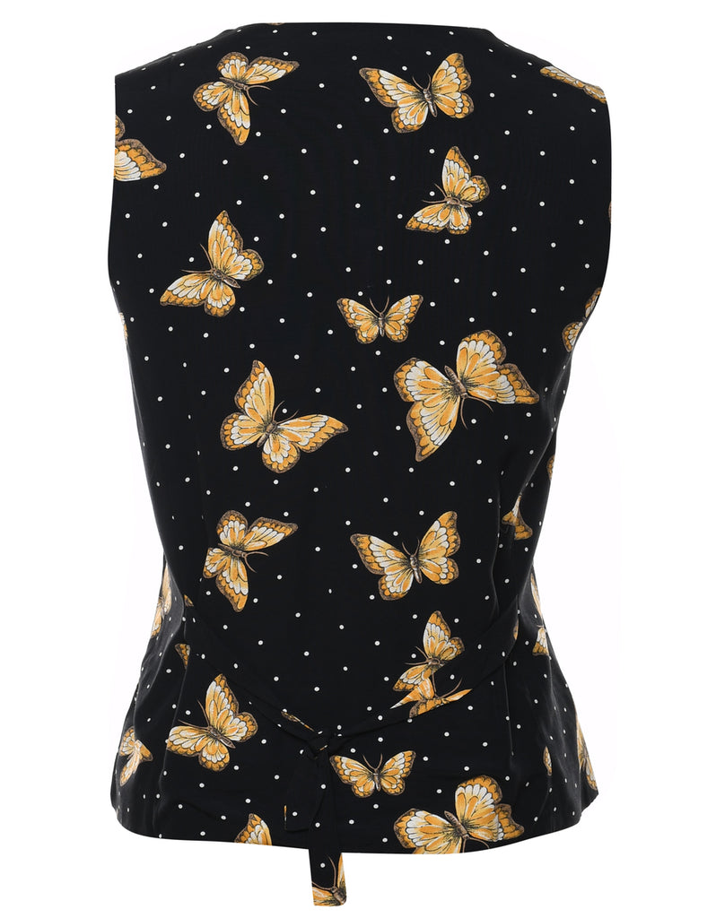 Black & Yellow Butterfly Print Waistcoat - M