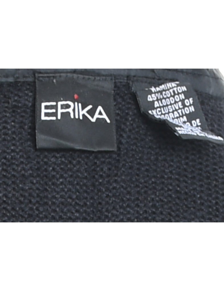 Black Zip-Front Embroidered Christmas Cardigan  - M