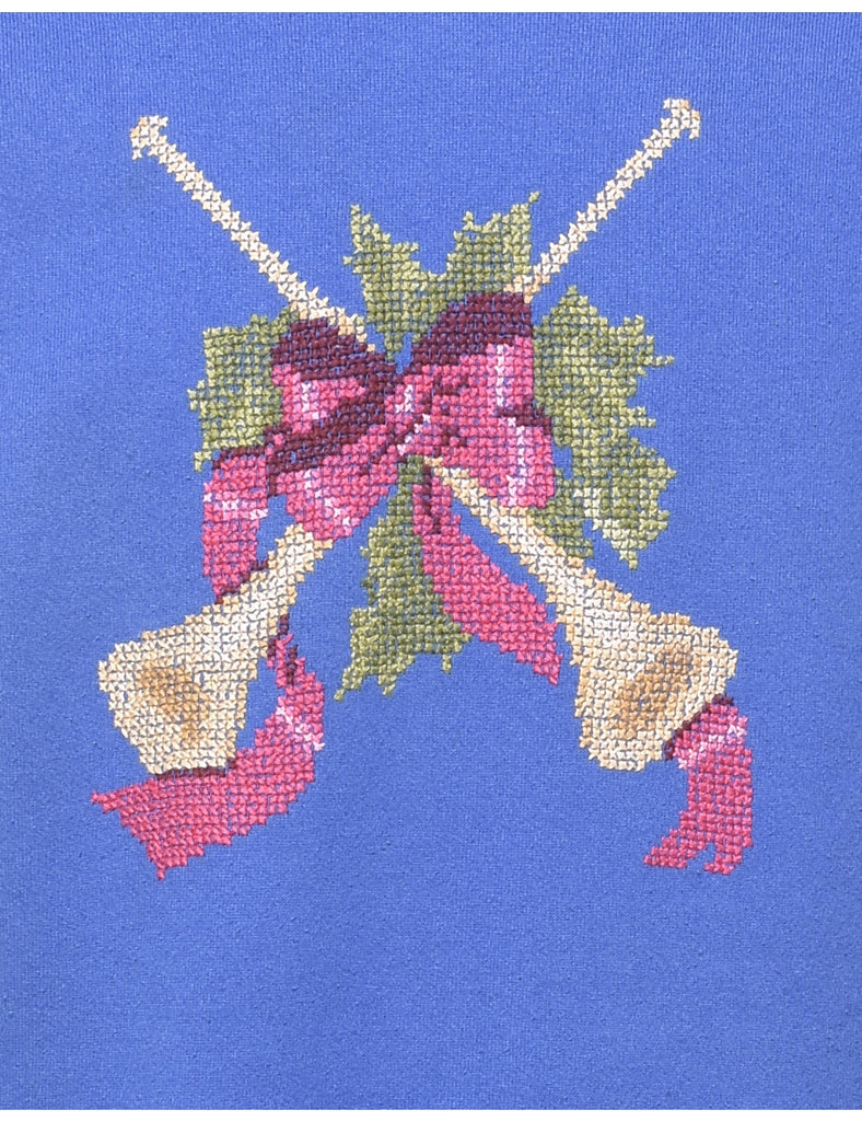 Blue 1990s Floral Sweatshirt  - M