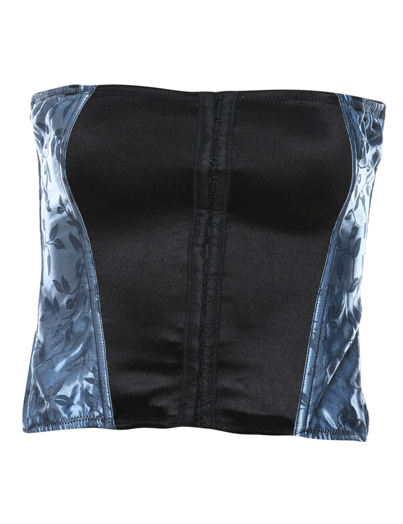 Blue & Black Leafy Print Corset - S