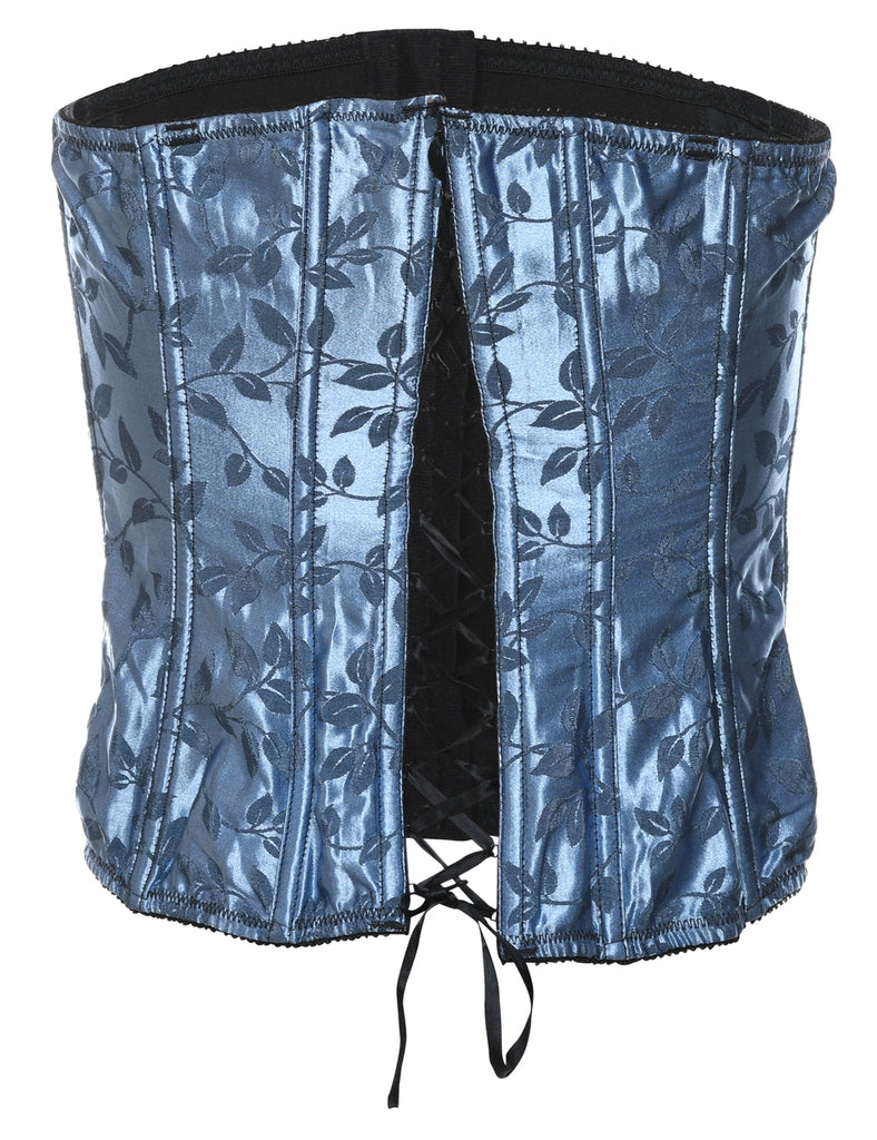 Blue & Black Leafy Print Corset - S