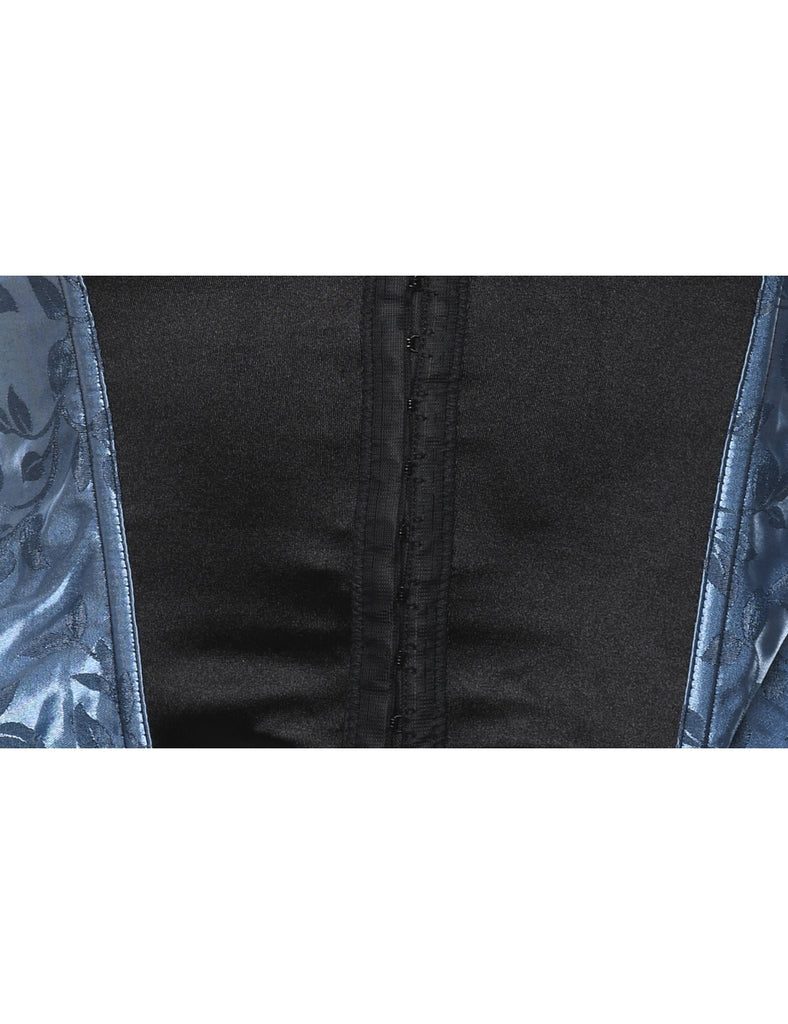 Blue & Black Leafy Print Corset - S