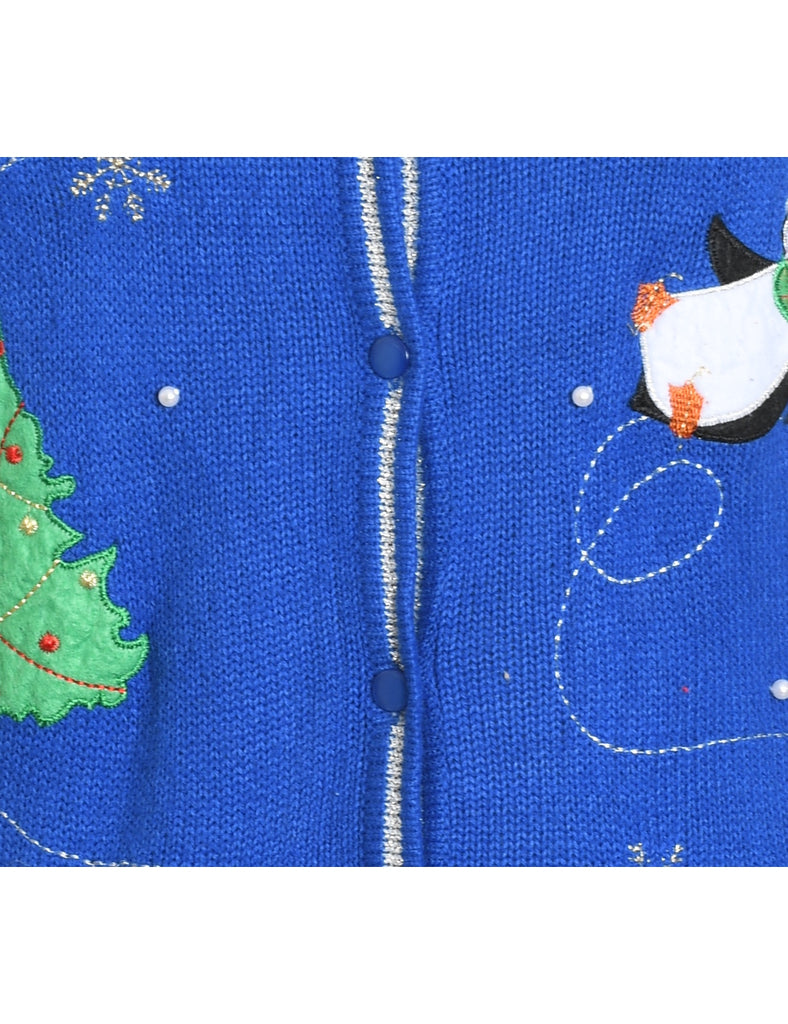 Blue Christmas Cardigan - M