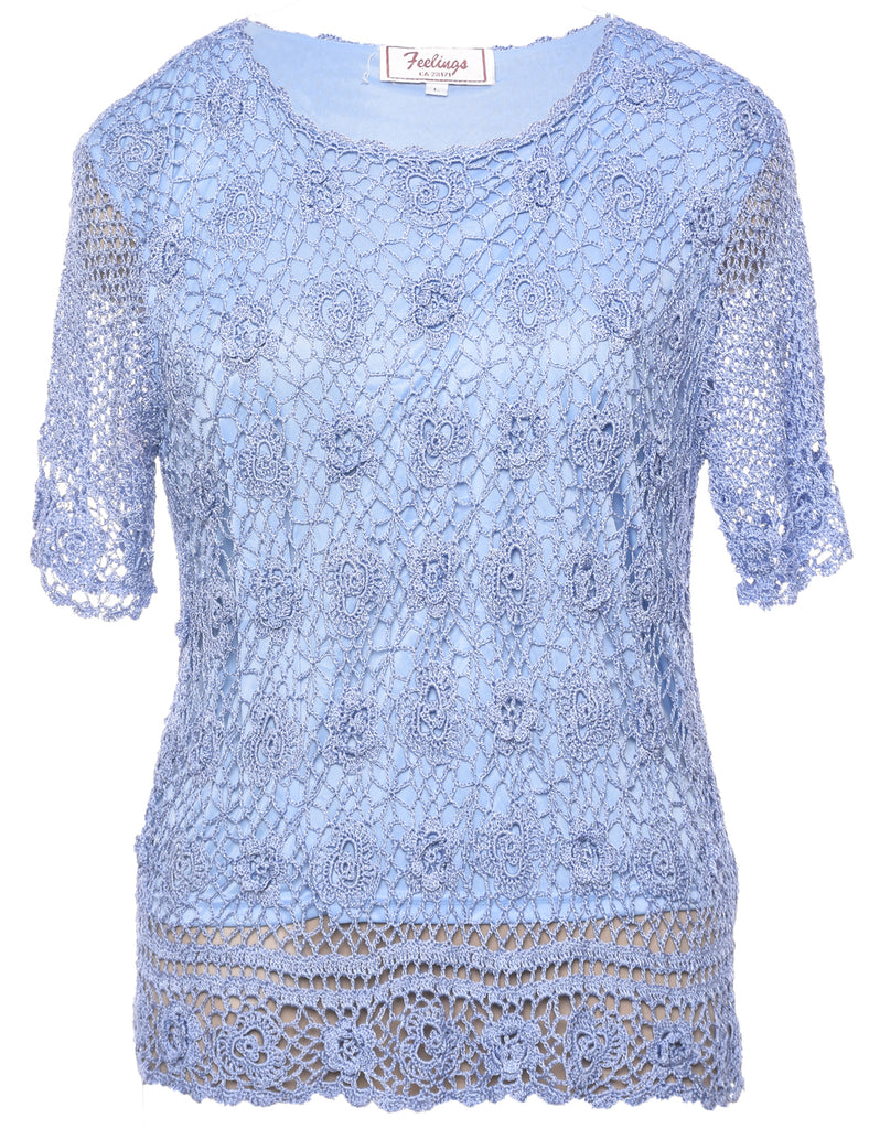 Blue Crochet Jumper - L