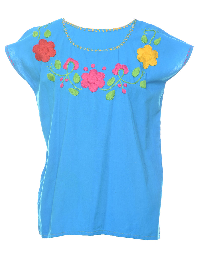 Blue Embroidered Top - L