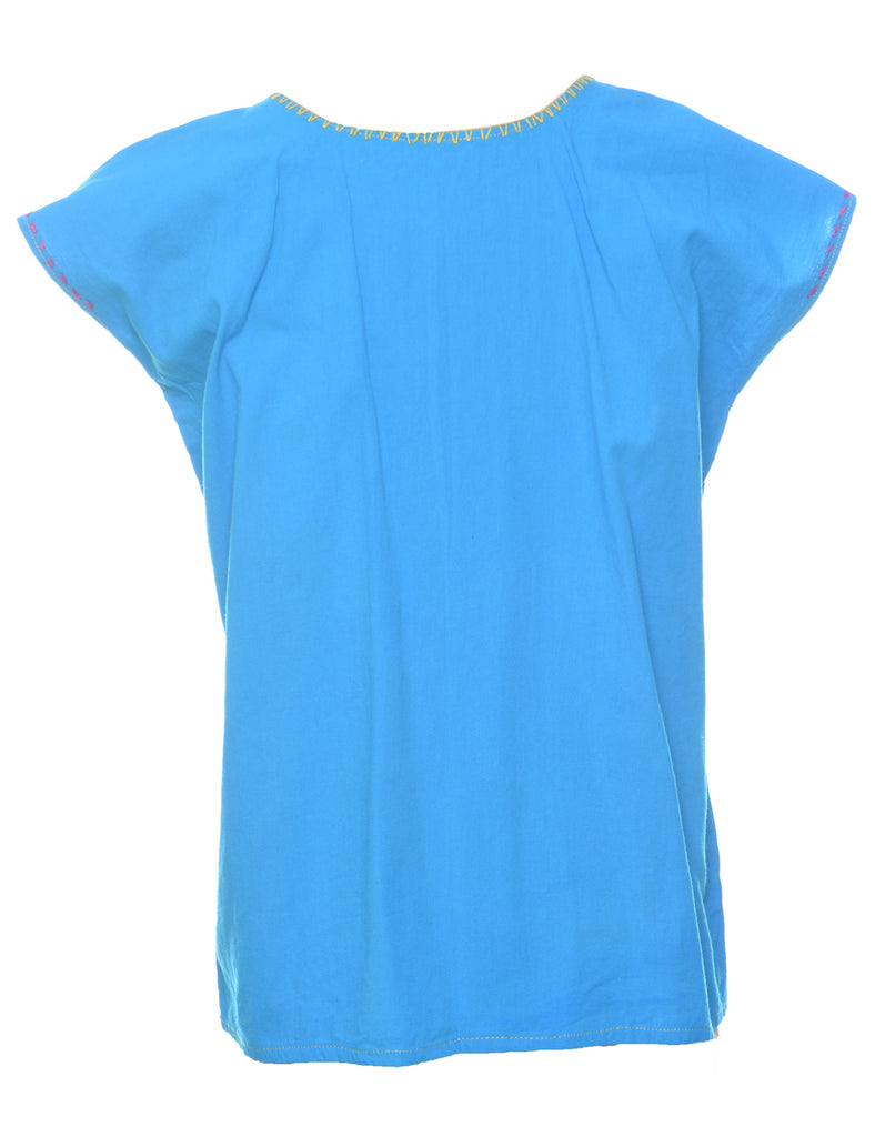 Blue Embroidered Top - L