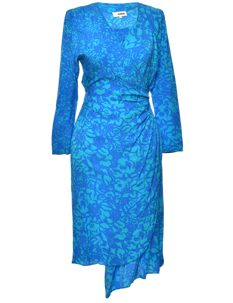 Blue & Green Floral Silk Dress - S