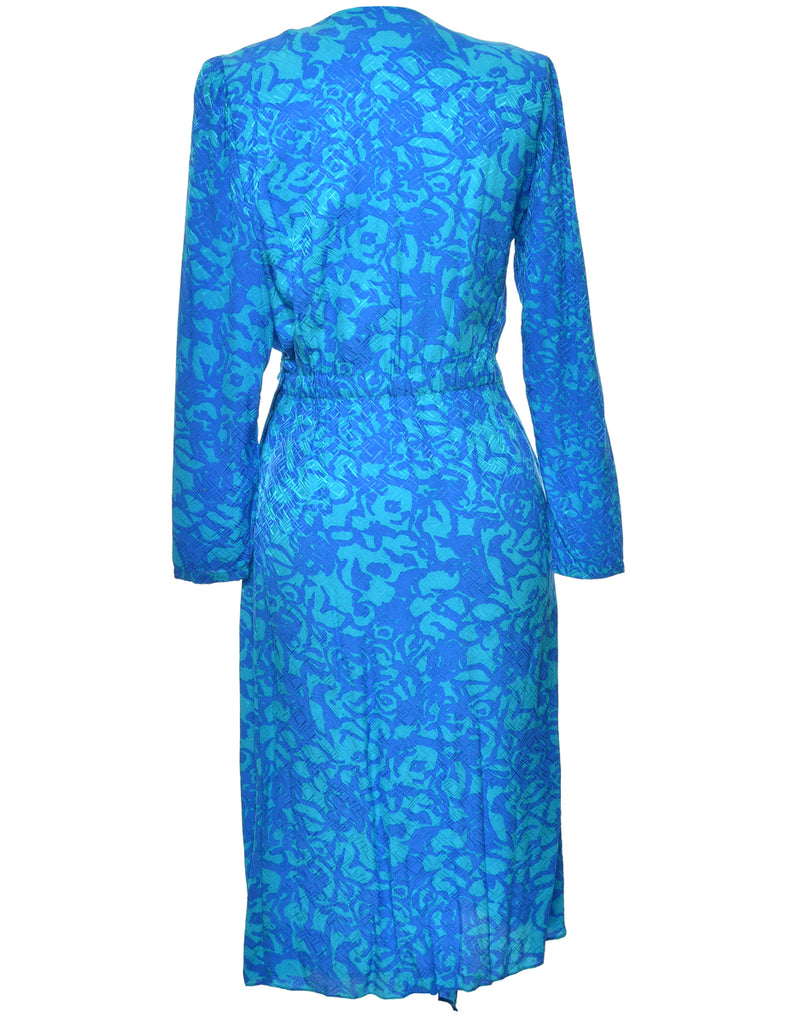 Blue & Green Floral Silk Dress - S