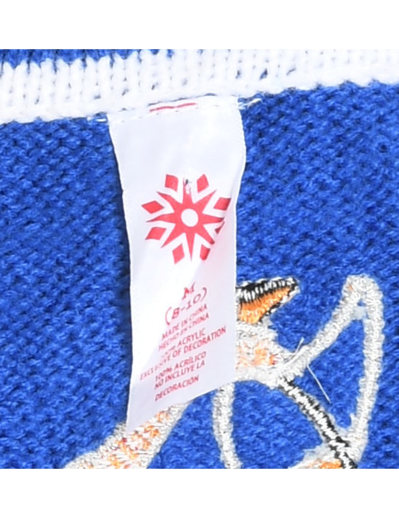 Blue Knit Santa Claus Design Knit Vest - M