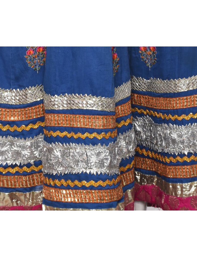 Blue Midi Skirt - L