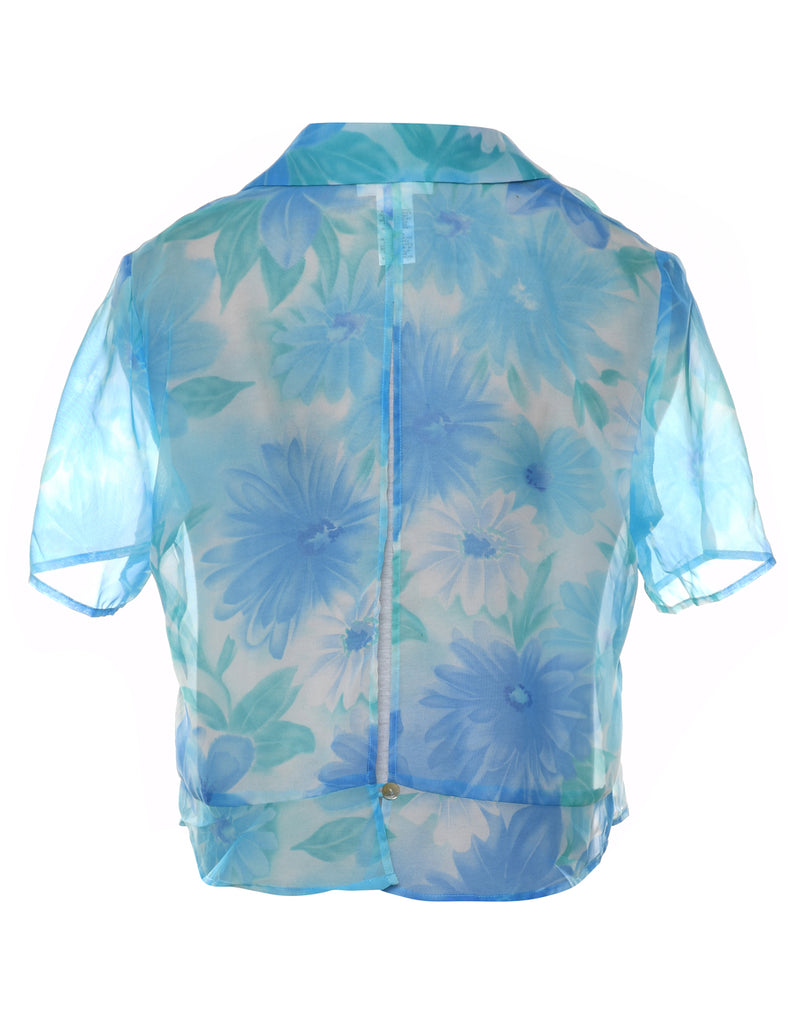 Blue Sheer Floral Blouse - M