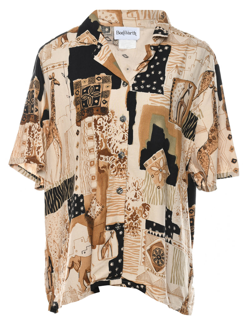 Bon Worth Black & Brown Animal Design Shirt - XL