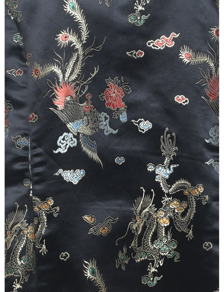 Brocade Design Black Cheongsam Collar Evening Dress - L
