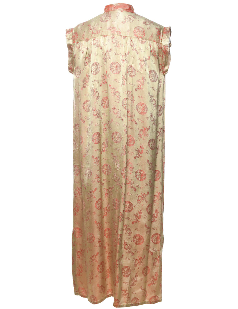 Brocade Design Pale Pink & Yellow Evening Dress - L
