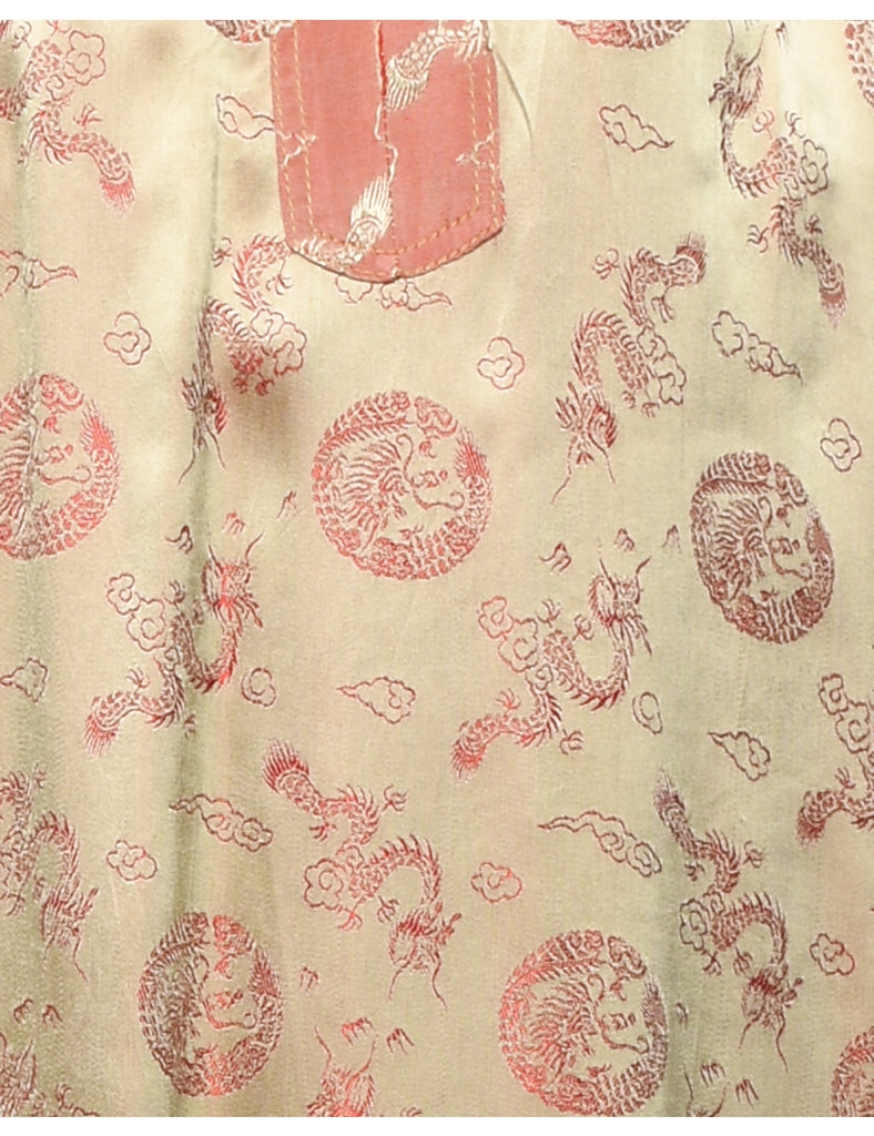 Brocade Design Pale Pink & Yellow Evening Dress - L