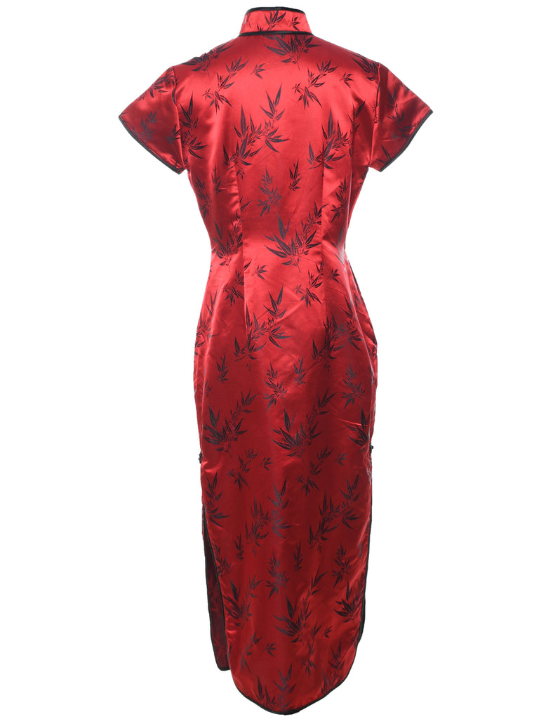 Brocade Design Red & Black Cheongsam Collar Evening Dress - M